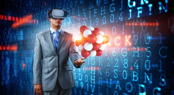 Man Wearing Virtual Reality Goggles Mixed Media Royalty Free Stock Images
