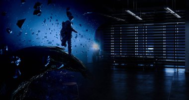 Astronot ve uzay keşfi teması. Karışık ortam