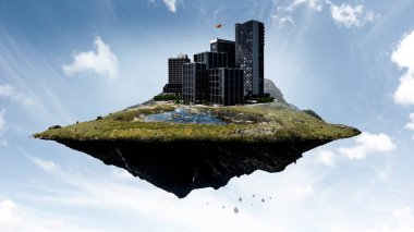 Panoramik gökyüzü ve şehir manzarası. Karışık ortam