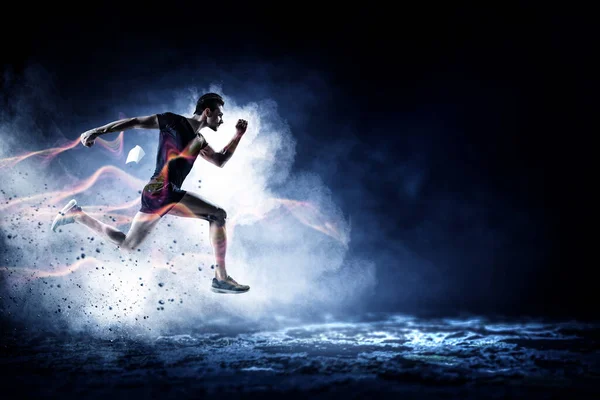 Man Sportwear Running Exercising Fitness Healthy Lifestyle Mixed Media — Stock Photo, Image