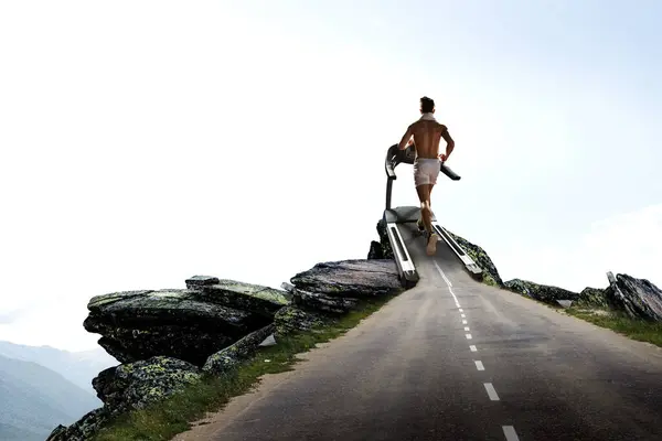 Hombre Corriendo Concepto Cinta Correr Para Hacer Ejercicio Fitness Estilo Imagen de stock