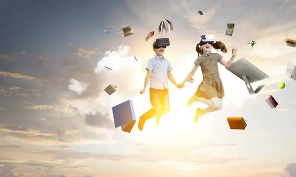 Дитячі Окуляри Віртуальної Реальності Змішані Носії Стокове Зображення