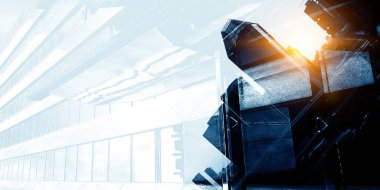 Modern şehir binasının cam duvarı.