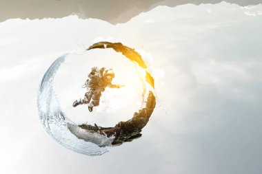 Astronot ve uzay keşfi teması. Karışık ortam