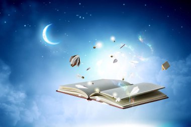 Okuma ve kitap konsepti. Karışık ortam