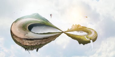 Eğri yol resmi sonsuzluğun işareti. Karışık ortam