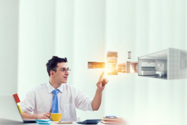 Model inşa ile inşaat endüstrisi konsepti. Karışık ortam