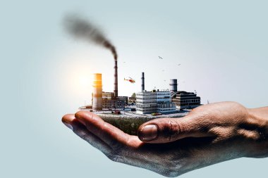 Yüzen endüstriyel manzara. Karışık ortam