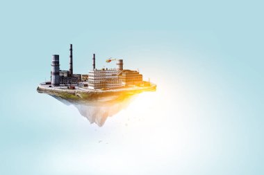 Yüzen endüstriyel manzara. Karışık ortam
