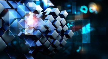 Yüzen parlak küp ağı. Karışık ortam