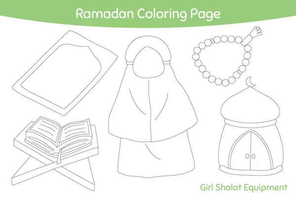 Leuke Moslim Meisje Shalat Apparatuur Schets Cartoon Vector Voor Kinderen Stockillustratie