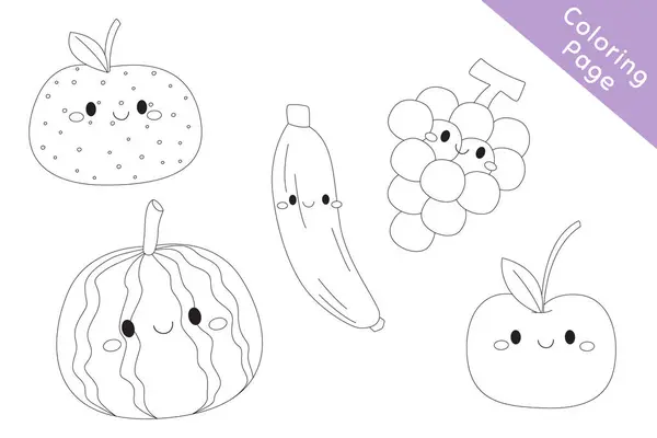 Lindas Frutas Negro Blanco Contorno Vector Dibujos Animados Para Colorear Vector De Stock