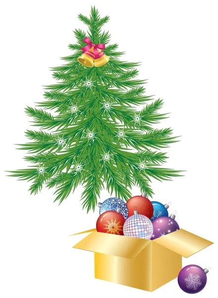 Χριστουγεννιάτικο Δέντρο Και Κουτί Μπάλες Χριστουγέννων — Διανυσματικό Αρχείο