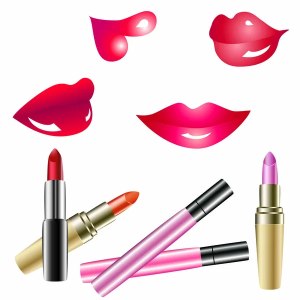 Women Lips Colored Lipsticks White Background — Stock Vector