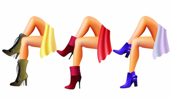 Trois Images Des Jambes Des Femmes Dans Des Chaussures Colorées — Image vectorielle