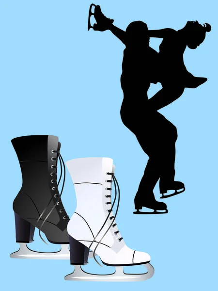Schwarze Silhouette Eines Paares Das Auf Eis Tanzt Und Schlittschuh — Stockvektor