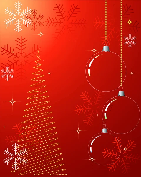 Červené Vánoční Pozadí Vánoční Koule Sněhové Vločky Hvězdy — Stockový vektor