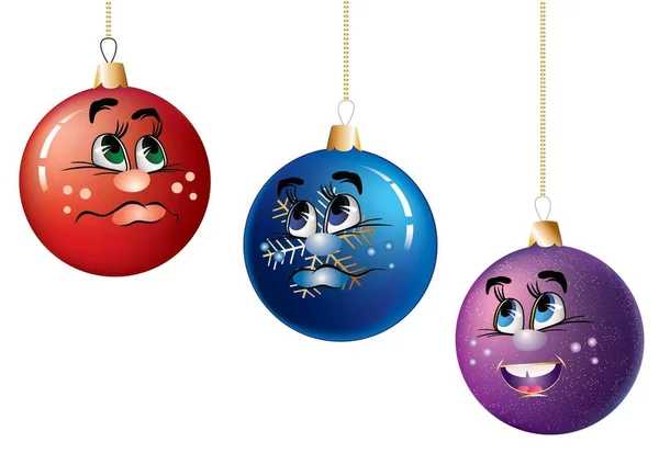 顔を持つ3つのクリスマス色のボール — ストックベクタ