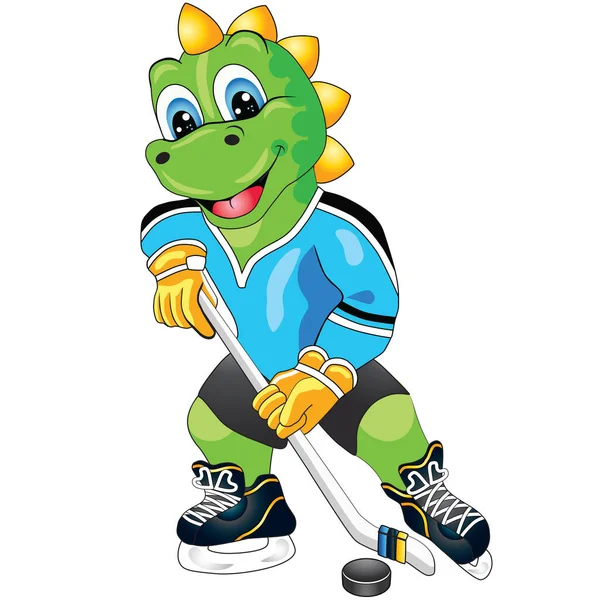 Фигура Динозавра Играет Хоккей Белом Фоне — стоковый вектор