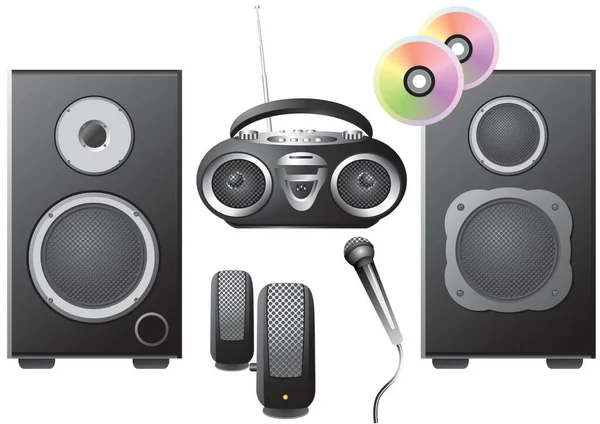 Music Speakers Tape Recorder Microphone Disks — Stockvektor