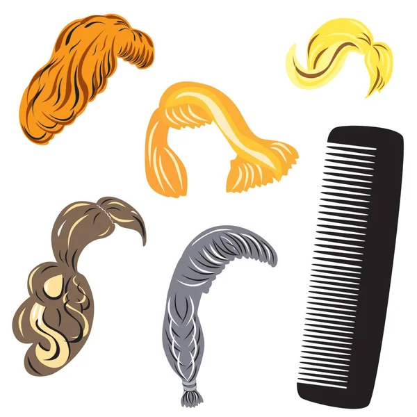 Жіночі Зачіски Щітка Волосся Білому Тлі — стоковий вектор