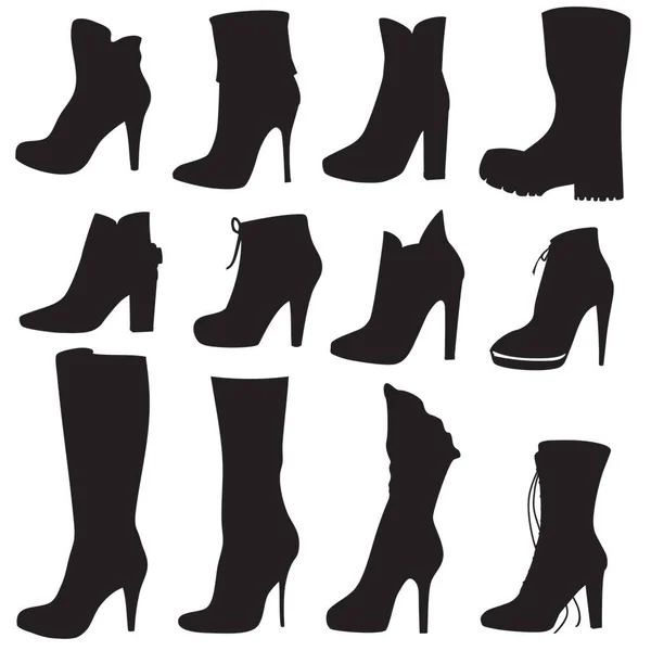 Beyaz Arka Planda Siyah Kadın Ayakkabısı Siluetleri — Stok Vektör