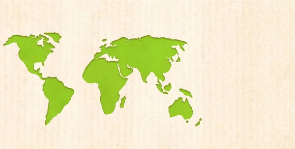 Ökologie Und Null Abfall Konzept Weltkarte Silhouette Auf Karton Textur — Stockfoto