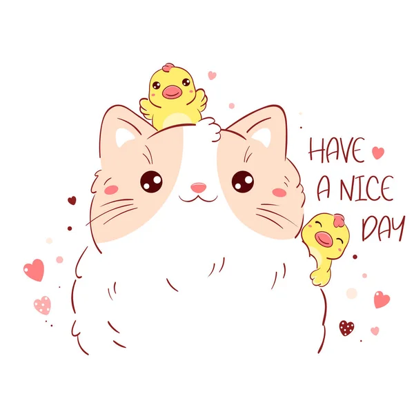 Have Nice Day Square Card Cute Animals Funny Fat Cat — Image vectorielle