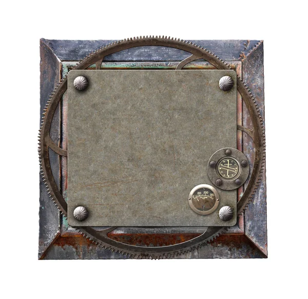 Metallic Square Frame Vintage Metal Details Retro Rivets Isolated White — Stock Photo, Image