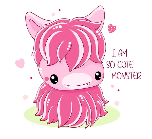 Square card with cute baby monster. Inscription I am so cute monster. Can be used for t-shirt print, invitations, birthday greeting card