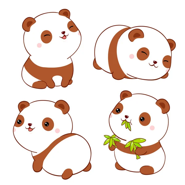 Conjunto Pandas Gordos Lindos Estilo Kawaii Colección Precioso Bebé Panda — Vector de stock