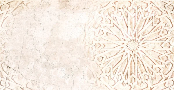 Grunge Φόντο Μαρμάρινη Υφή Και Αρχαία Σκαλιστά Στολίδι Μαρόκο Οριζόντια — Φωτογραφία Αρχείου