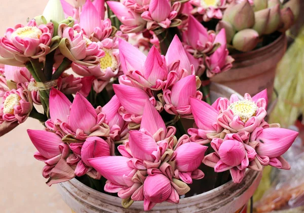 Geleneksel Çiçekler Buda Kamboçya Bağışta Bulunuyor Bir Buket Nilüfer Çiçeği — Stok fotoğraf