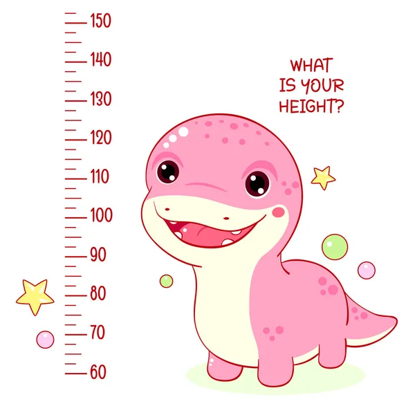 Height Chart Kawaii Baby Dinosaur Kids Meter Cute Little Dino — Stock Vector