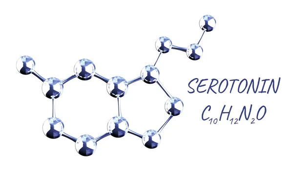 セロトニンの化学式 幸福ホルモン セロトニンホルモンの分子モデル 白い背景に隔離されている 科学や教育のプレゼンテーションに使用することができます 3Dレンダリング — ストック写真