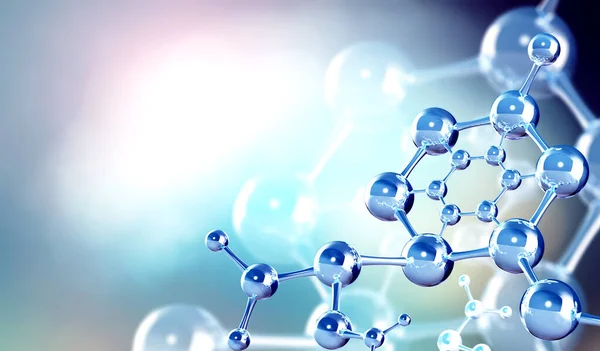 Horizontal Banner Model Abstract Molecular Structure Background Blue Color Glass — Φωτογραφία Αρχείου