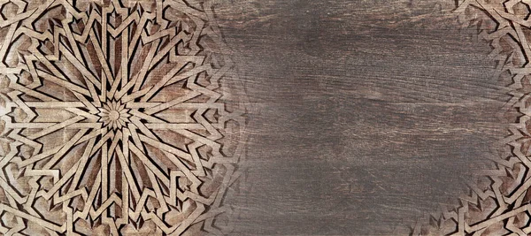 Grunge Pozadí Dřevěnou Texturou Starobylé Vyřezávané Ornament Maroko Horizontální Nebo — Stock fotografie