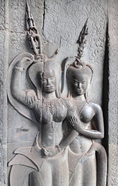 Talla Pared Bailarines Apsara Famoso Complejo Angkor Wat Cultura Khmer —  Fotos de Stock