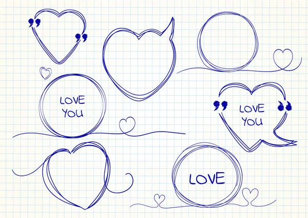Vector Collection Scribbled Comic Heart Shaped Speech Bubbles Hand Drawn — Stock Vector
