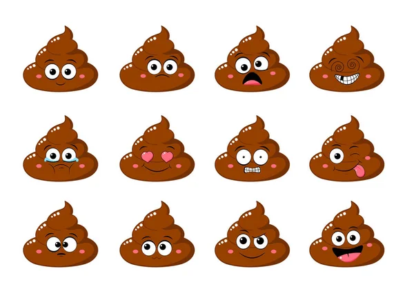Collection Cute Funny Poop Different Mood Set Cartoon Poo Emoji — Stock Vector