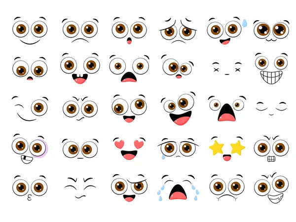 Συλλογή Από Emoticons Διαφορετική Διάθεση Σύνολο Προσώπων Emoji Κινουμένων Σχεδίων — Διανυσματικό Αρχείο