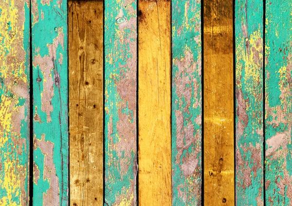 Текстура Старинных Деревянных Досок Потрескавшейся Краской Желтого Зеленого Цвета Горизонтальный — стоковое фото