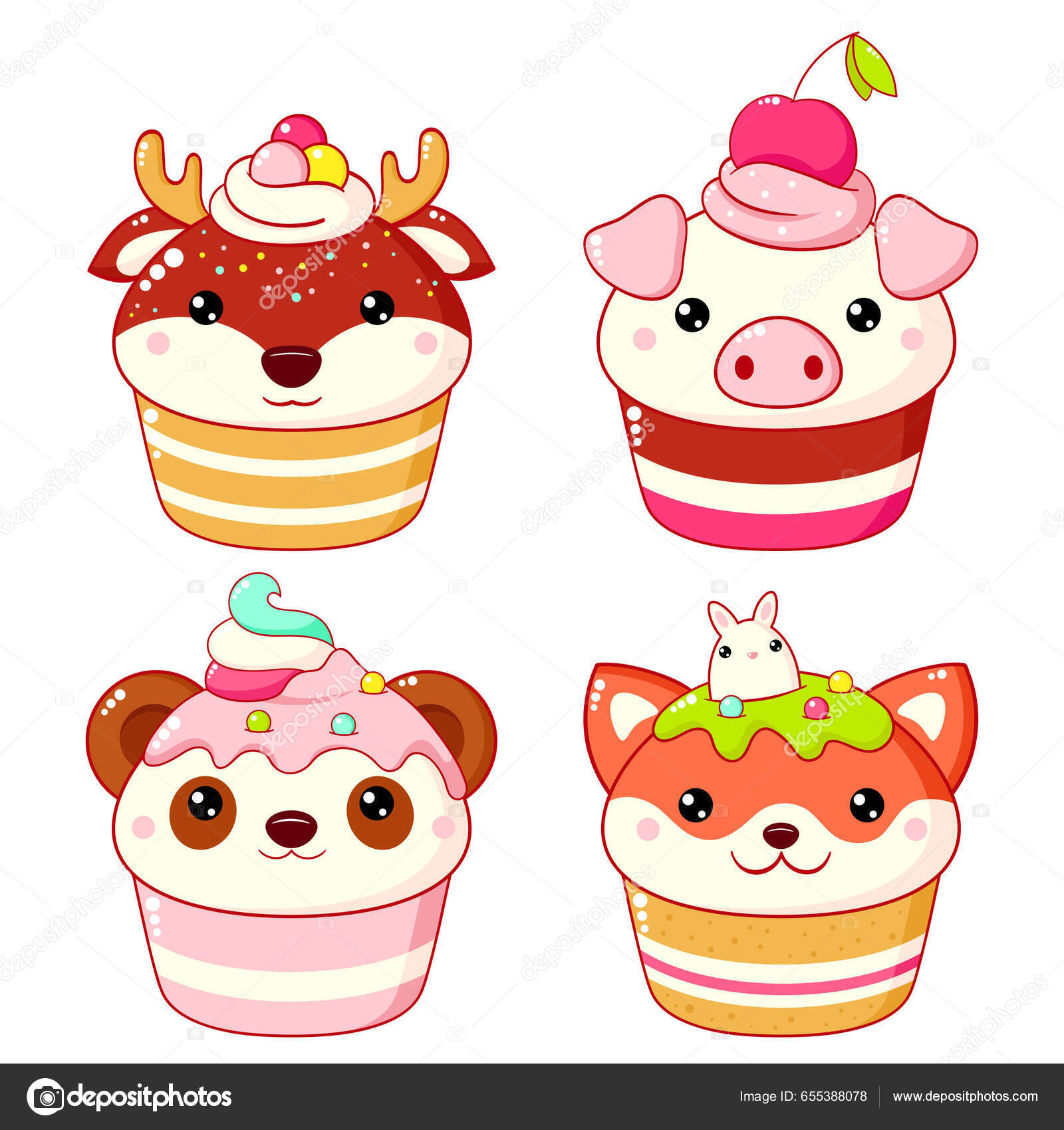 Set Dolci Dolci Dolci Forma Animale Stile Kawaii Torta Muffin - Vettoriale  Stock di ©frenta 655388078