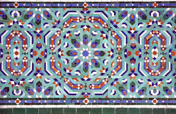 Detalj Antika Mosaik Vägg Med Geometriska Prydnader Horisontell Eller Vertikal — Stockfoto