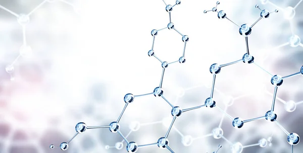 Horizontal Banner Model Abstract Molecular Structure Background Blue Color Glass — Stock Fotó