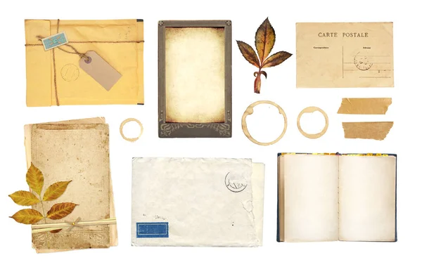 Colección Elemento Vintage Para Scrapbooking Conjunto Sobre Retro Postal Libro — Foto de Stock