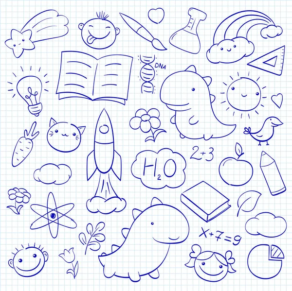 Back School Set Cute Hand Drawn Sketches Collection Funny Sketch — Stock Vector