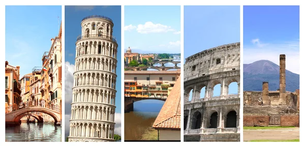 Állítsa Függőleges Banner Festmények Mérföldkő Olaszország Utazási Üdülési Turisztikai Koncepció — Stock Fotó