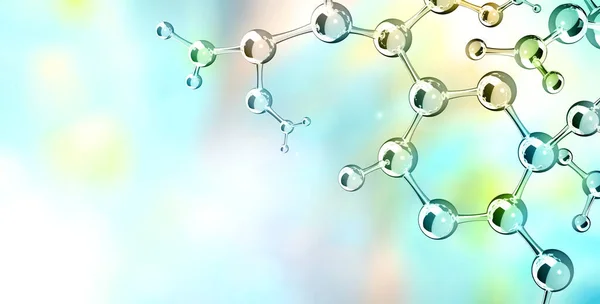 Soyut Moleküler Yapı Modelli Yatay Pankart Cam Atom Modelli Mavi — Stok fotoğraf