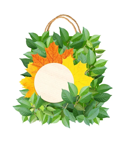 Responsible Consumption Shopping Bag Made Green Yellow Maple Leaf Changing — Stock Photo, Image